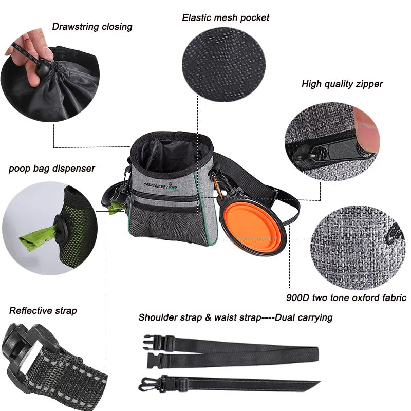 Sac de dressage pour chien – Pochette à friandises avec ceinture réglable, idéale pour promenades et entraînements.