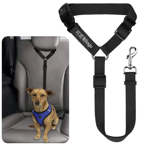 Solid Color Two-in-one Pet Car Seat Belt Nylon Lead Leash Backseat