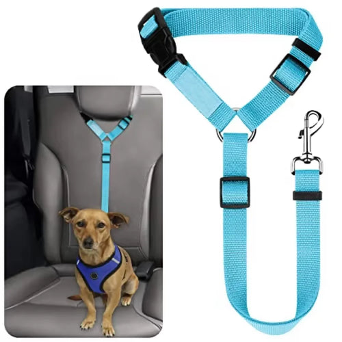 Solid Color Two-in-one Pet Car Seat Belt Nylon Lead Leash Backseat