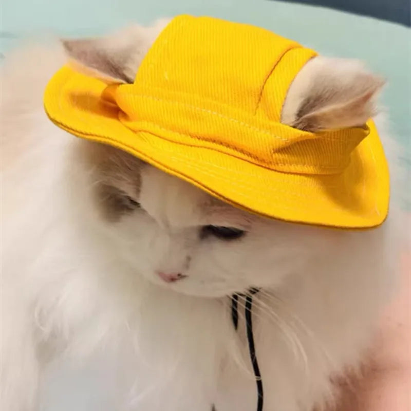 Cute Cat Dog Pets Hat with Ear Hole Dog Beach Visor Hat Sunhat for Cat Accessories Sun Cap Pet Outdoor Hat Supply for Dog Costum