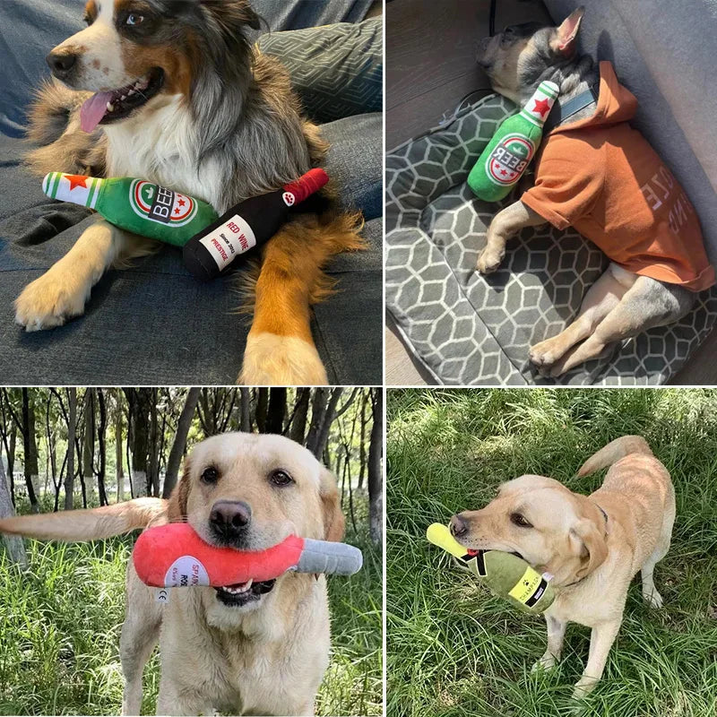 Jouet en peluche pour chien – Bouteille de bière sonore, mâchouiller & jouer