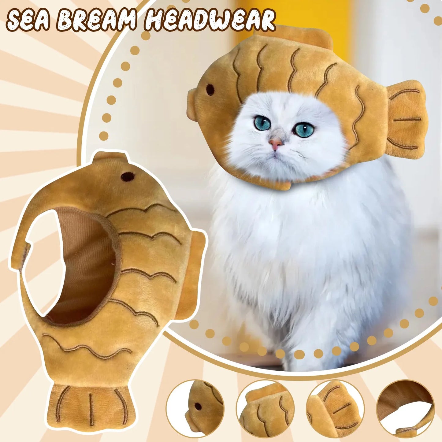 Chapeau mignon pour chat – déguisement poisson, léger et respirant, accessoire amusant en peluche.