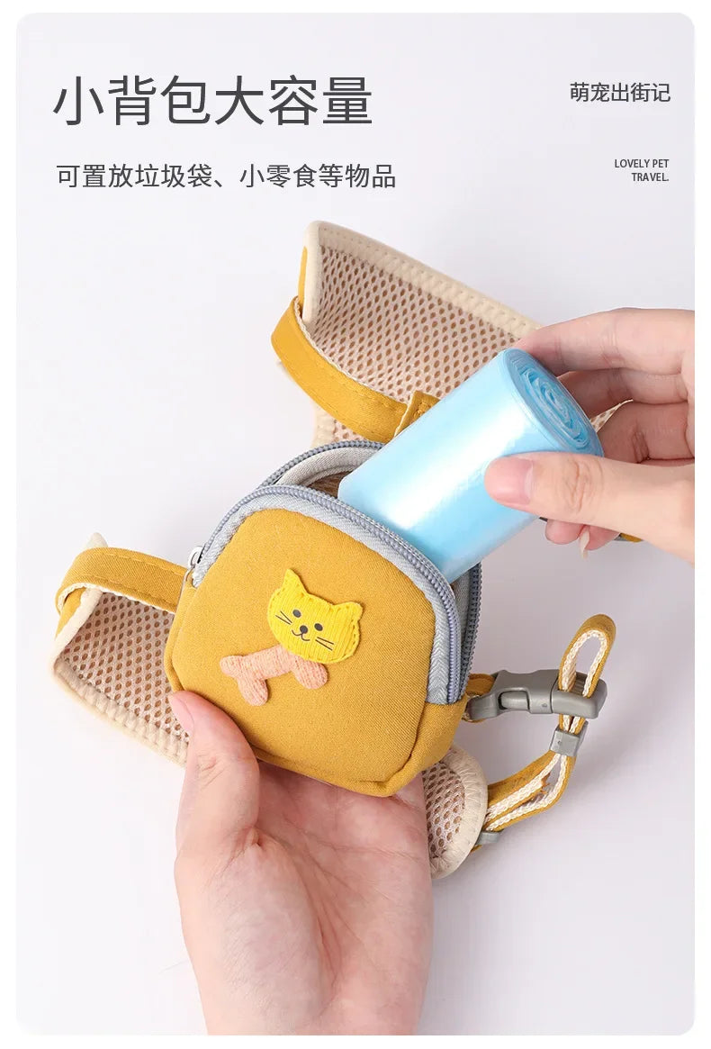 Harnais pour Chat avec Laisse et Sac à Dos – Accessoires pour Chats d’Extérieur