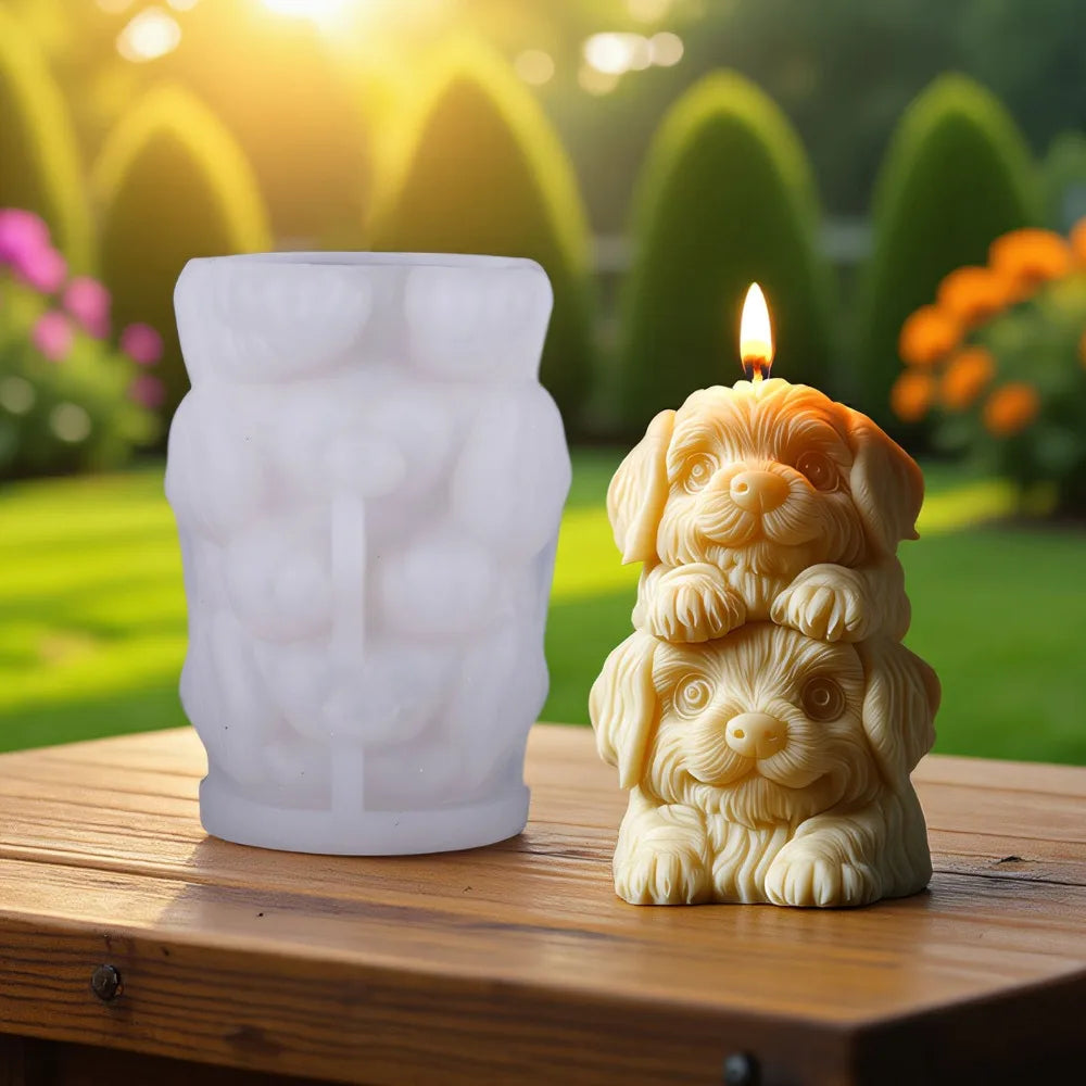 Moule Bougie Chien 3D – Chiot Souriant en Silicone DIY