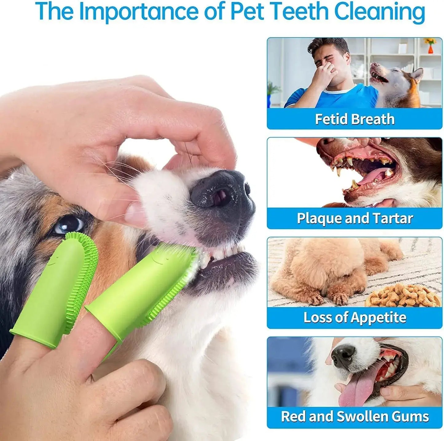 Kit Dentifrice pour Animaux – Brosse à Dents en Silicone Douce pour Chiens & Chats