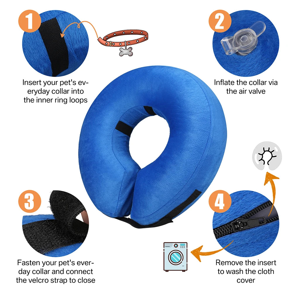 Collier Gonflable de Récupération pour Chiens et Chats – Collier Protecteur Doux Après Chirurgie, Anti-Léchage et Anti-Morsure