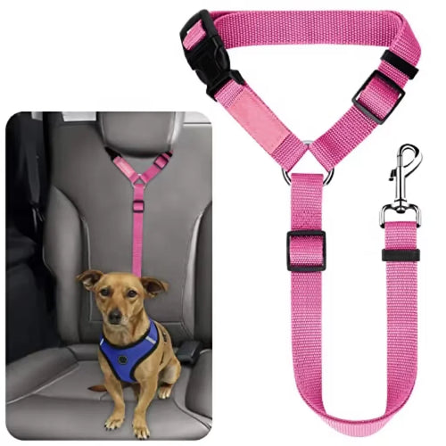 Solid Color Two-in-one Pet Car Seat Belt Nylon Lead Leash Backseat