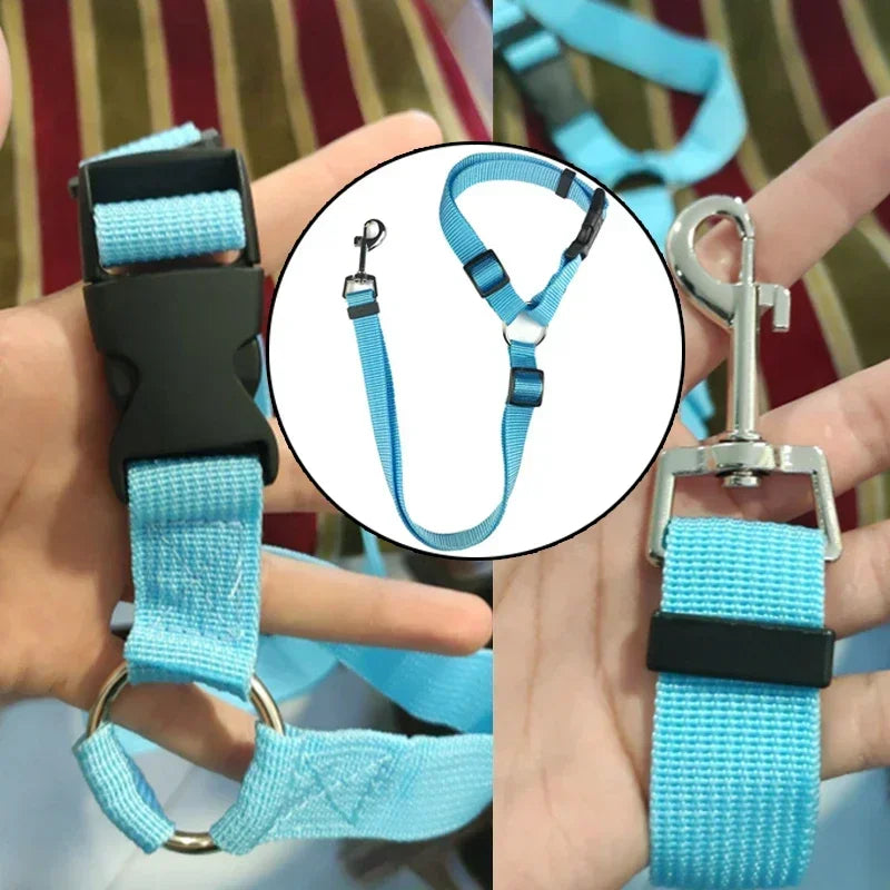 Solid Color Two-in-one Pet Car Seat Belt Nylon Lead Leash Backseat
