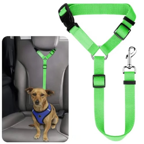 Solid Color Two-in-one Pet Car Seat Belt Nylon Lead Leash Backseat