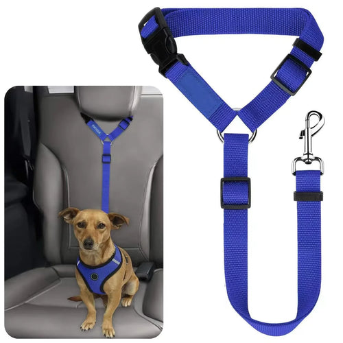 Solid Color Two-in-one Pet Car Seat Belt Nylon Lead Leash Backseat
