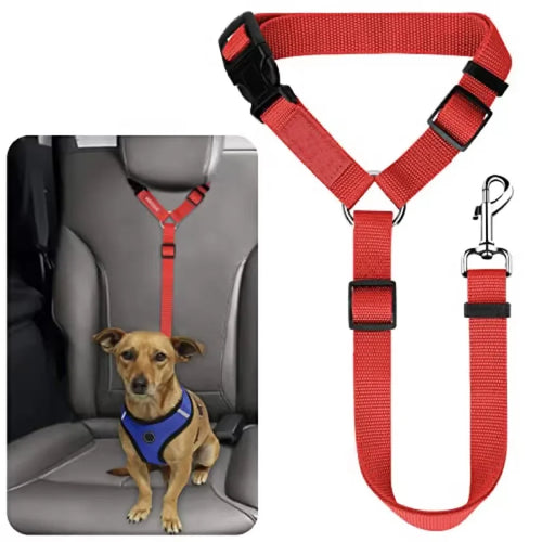 Solid Color Two-in-one Pet Car Seat Belt Nylon Lead Leash Backseat