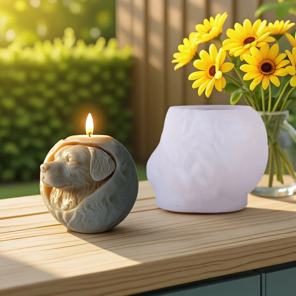 Moule Bougie Chien 3D – Chiot Souriant en Silicone DIY