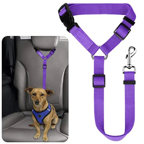 Solid Color Two-in-one Pet Car Seat Belt Nylon Lead Leash Backseat