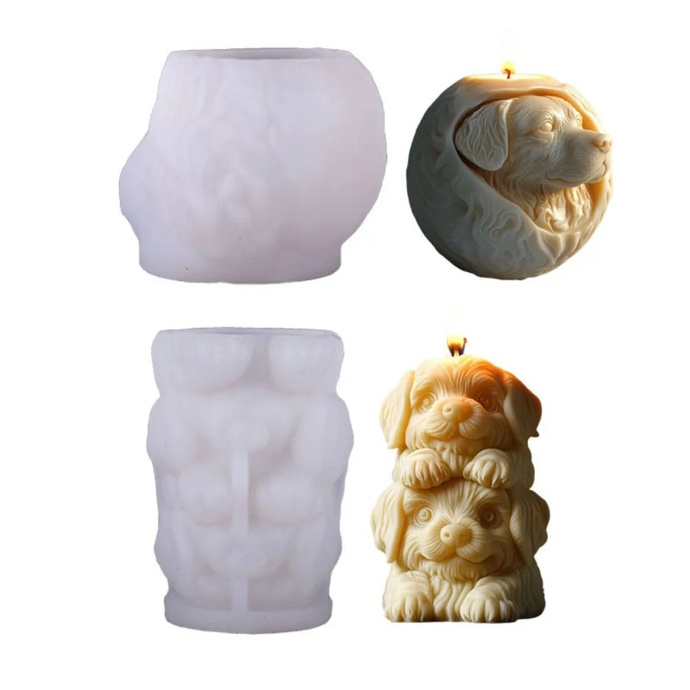 Moule Bougie Chien 3D – Chiot Souriant en Silicone DIY