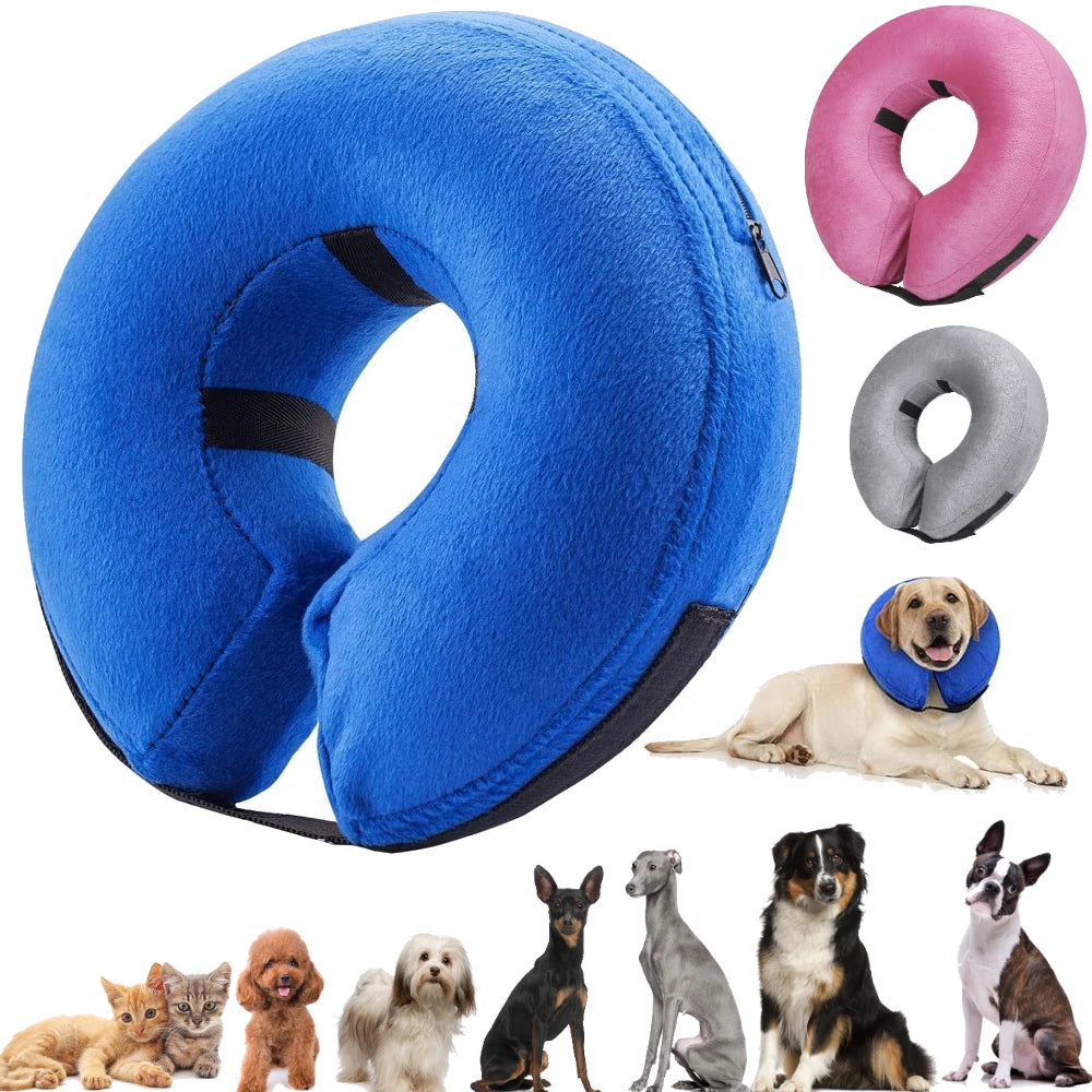 Collier Gonflable de Récupération pour Chiens et Chats – Collier Protecteur Doux Après Chirurgie, Anti-Léchage et Anti-Morsure