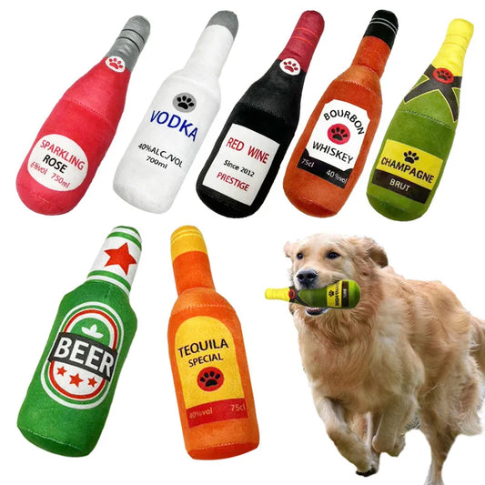 Jouet en peluche pour chien – Bouteille de bière sonore, mâchouiller & jouer