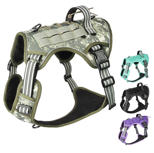 Harnais pour chien réfléchissant – Harnais tactique d’entraînement, anti-traction, réglable, sécurité et confort pour chiens moyens et grands