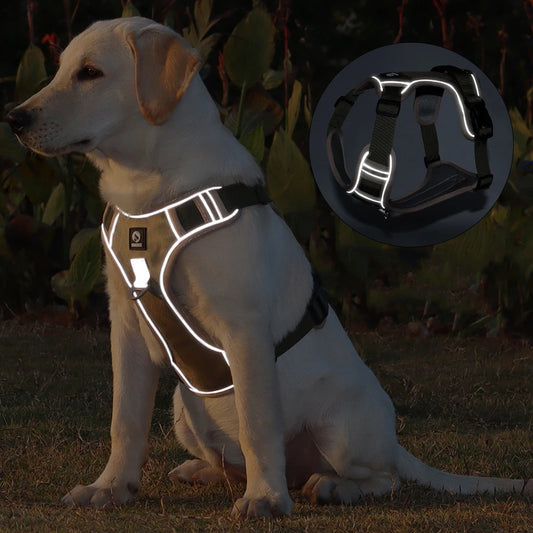 Harnais pour chien réfléchissant réglable – Harnais de selle sans traction pour la marche et l’entraînement, avec sangle de poitrine, adapté aux petits, moyens et grands chiens